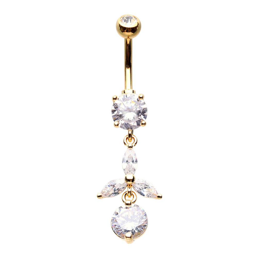 Dainty Leaf Drop Cubic Zirconia Belly Button Ring