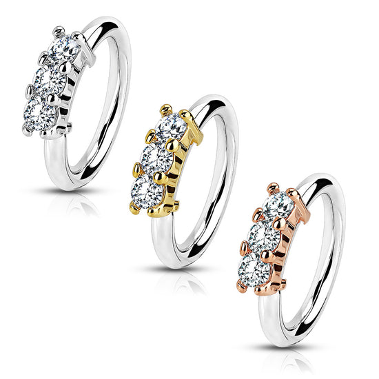 Load image into Gallery viewer, 3 Lined CZ Steel Hoop Ring
