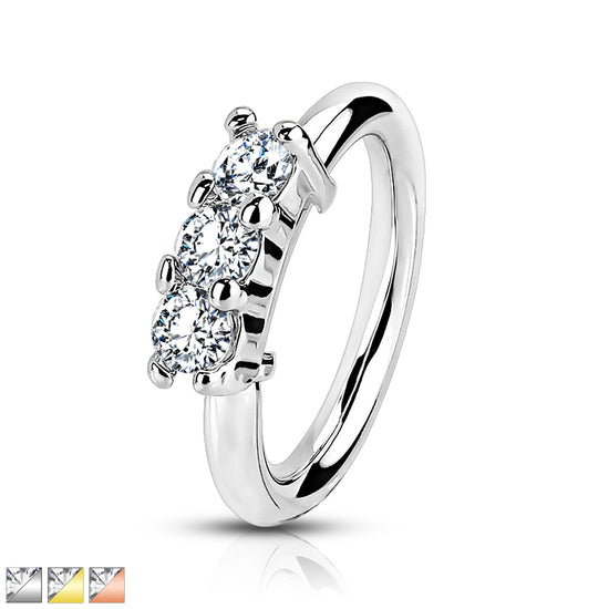 Load image into Gallery viewer, 3 Lined CZ Steel Hoop Ring
