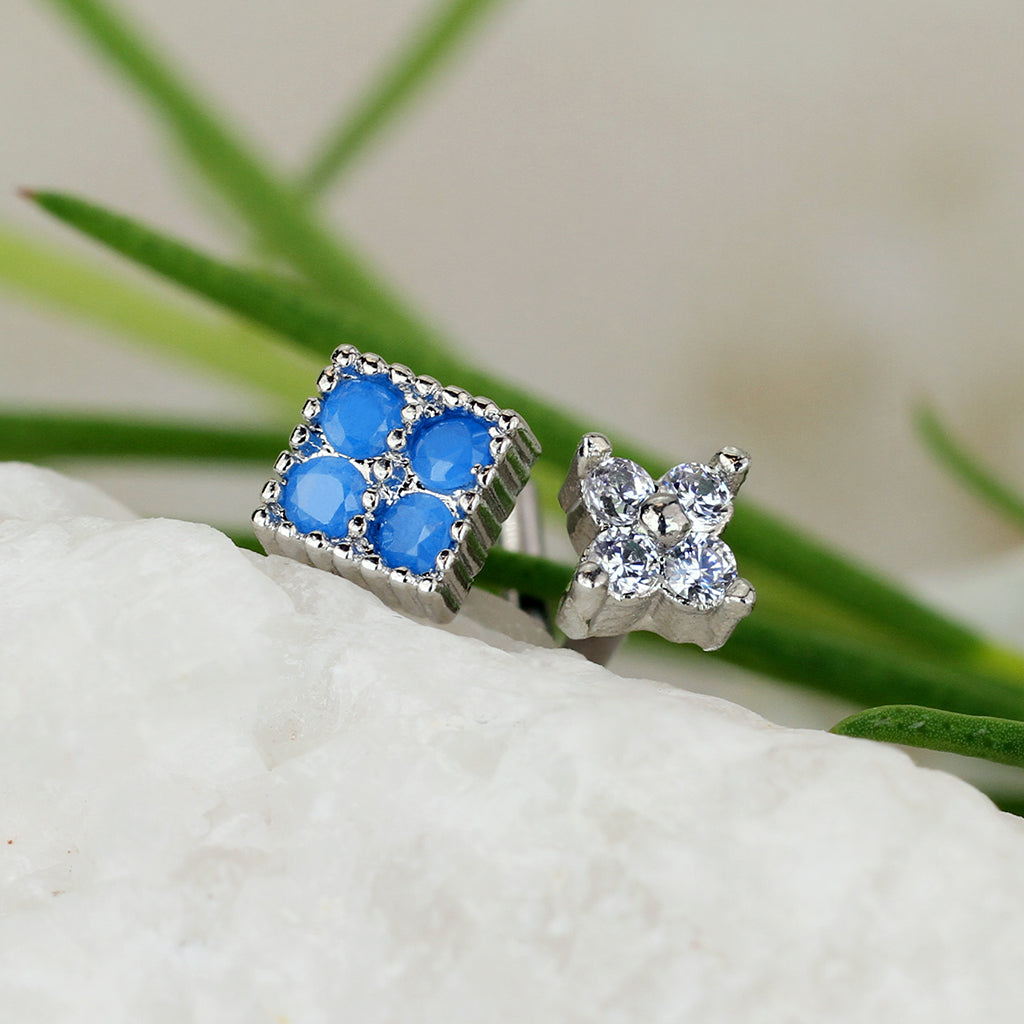 Load image into Gallery viewer, 4 CZ Square L bend Nose Stud Rings
