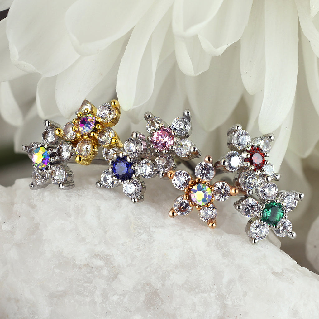 6 CZ Flower L bend Nose Stud Rings