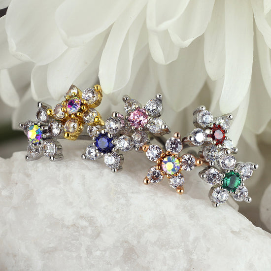 6 CZ Flower L bend Nose Stud Rings