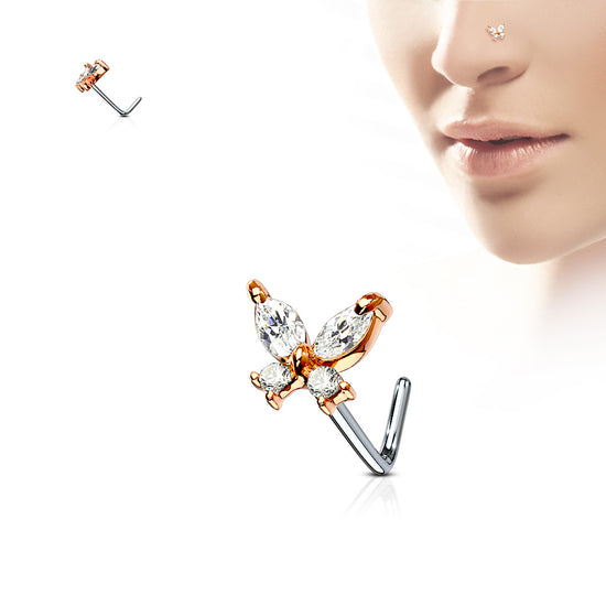 CZ Butterfly L Bend Nose Stud Rings