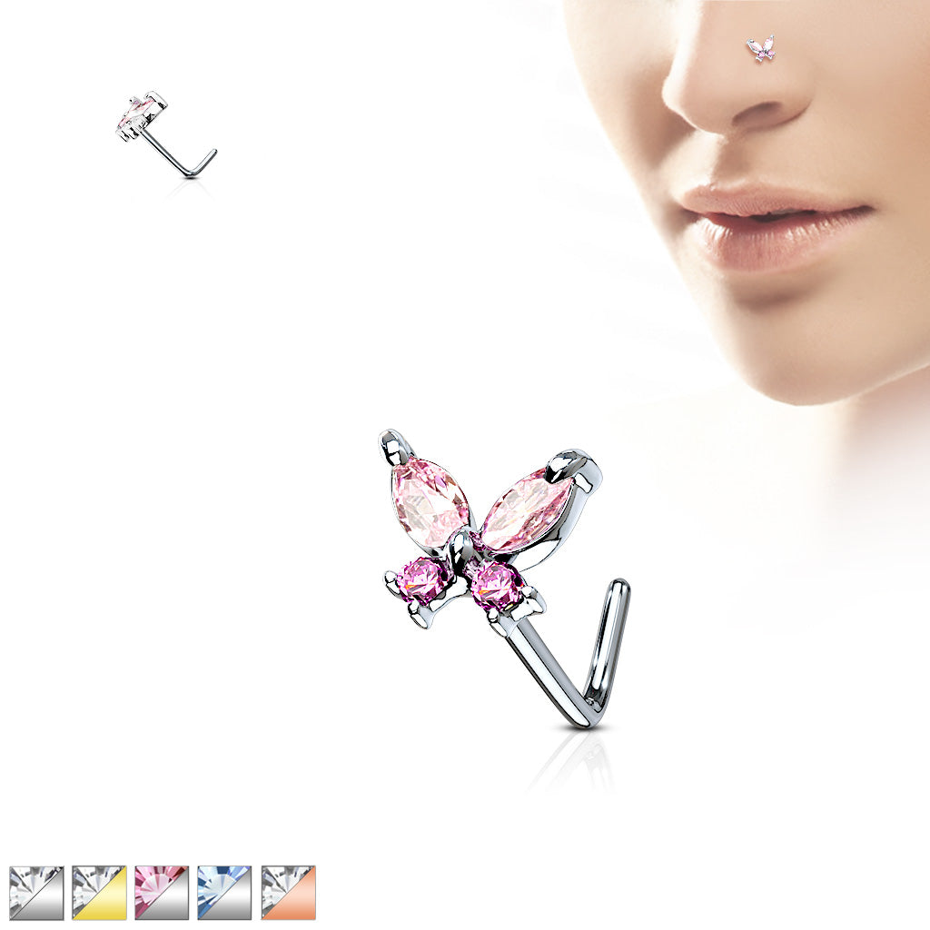 CZ Butterfly L Bend Nose Stud Rings