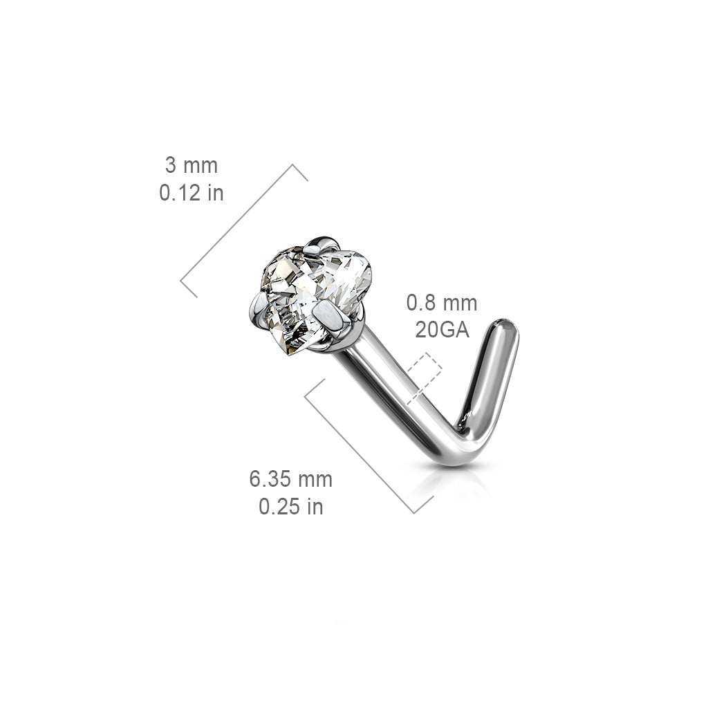 Titanium L Bend Nose Stud Rings with 3mm Prong Triangle CZ