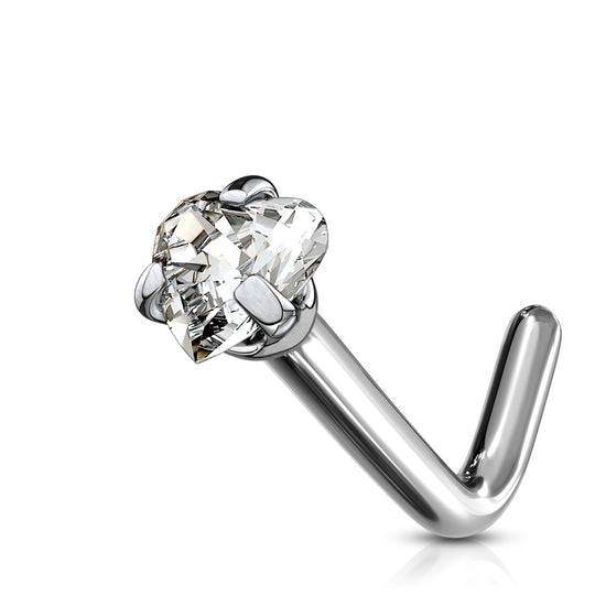 CZ Heart Titanium Nose Stud
