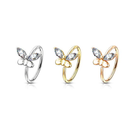 CZ Butterfly Cartilage Hoop Rings