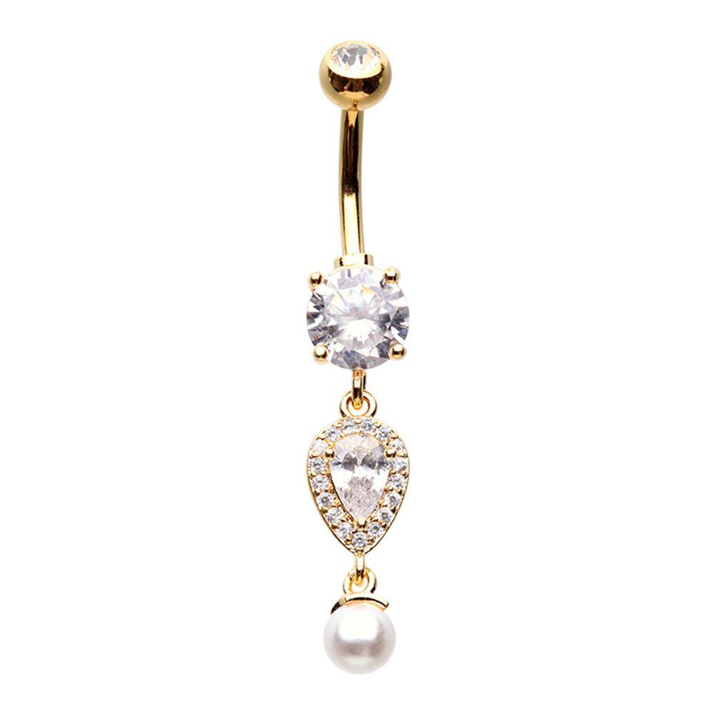 Pearl Teardrop Cubic Zirconia Belly Button Ring