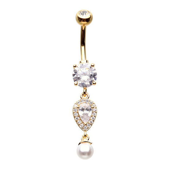 Pearl Teardrop Cubic Zirconia Belly Button Ring