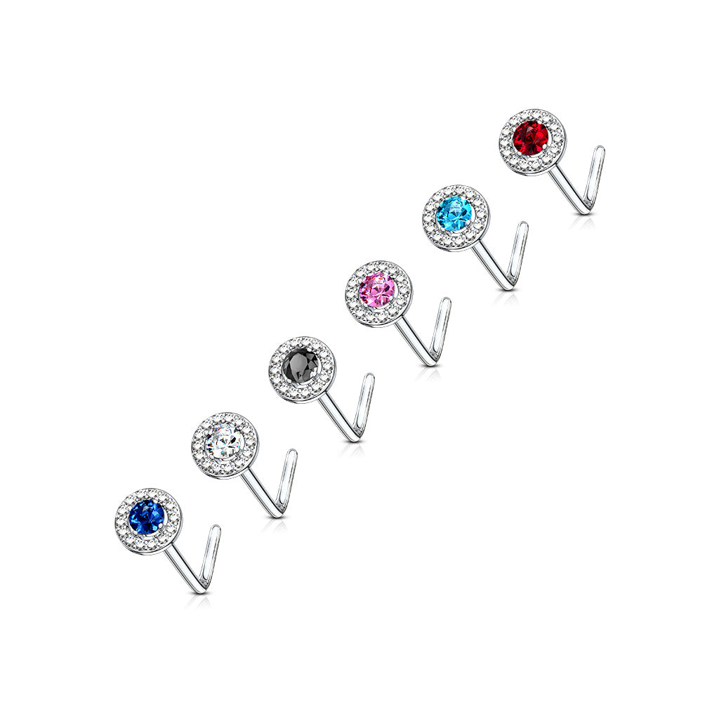 CZ Double Tiered Round Nose Stud Rings