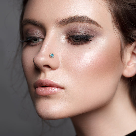 CZ Double Tiered Round Nose Stud Rings