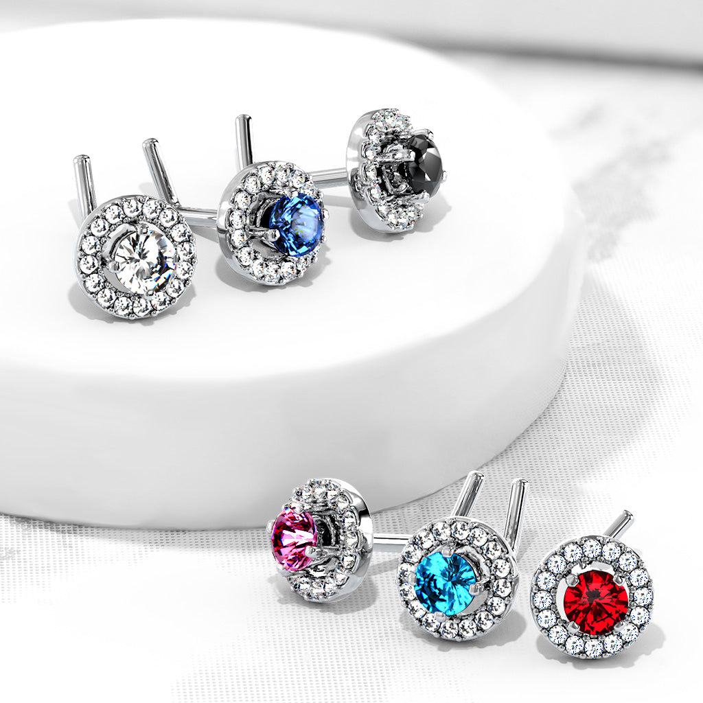 CZ Double Tiered Round Nose Stud Rings