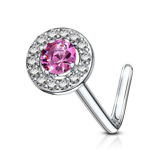 CZ Double Tiered Round Nose Stud Rings