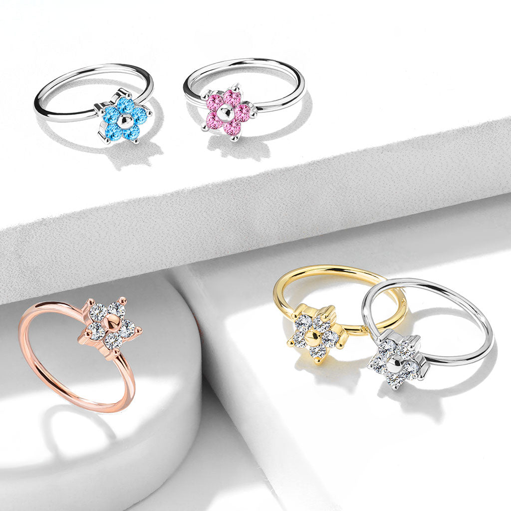 CZ Flower Nose Hoop Rings