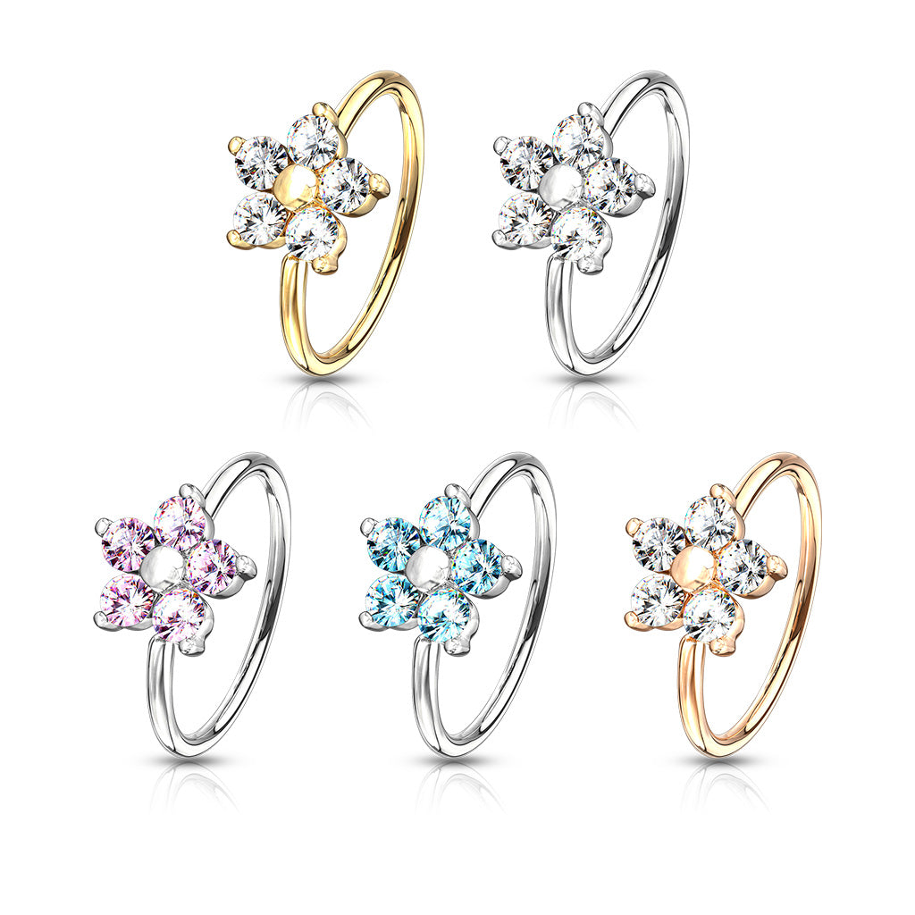 CZ Flower Nose Hoop Rings
