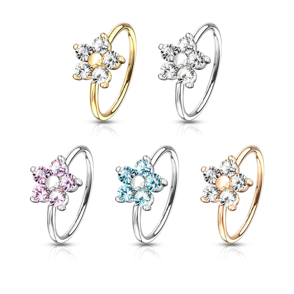 Load image into Gallery viewer, CZ Flower Nose Hoop Rings
