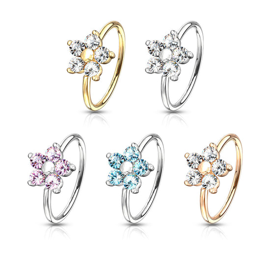 CZ Flower Nose Hoop Rings