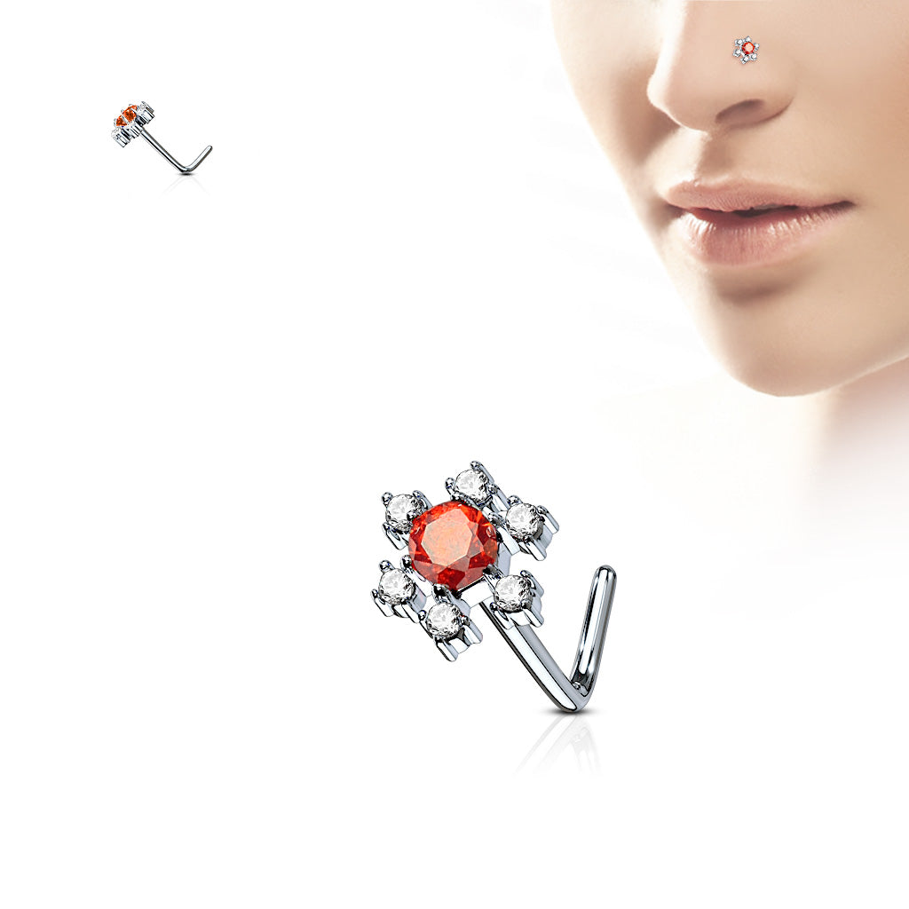 CZ Flower L Bend Nose Stud Rings