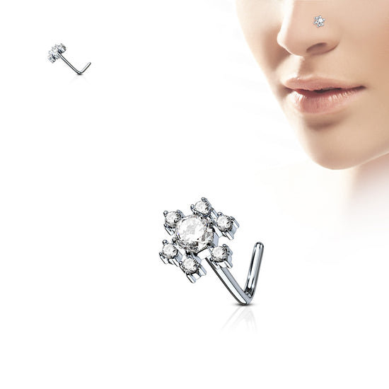 CZ Flower L Bend Nose Stud Rings