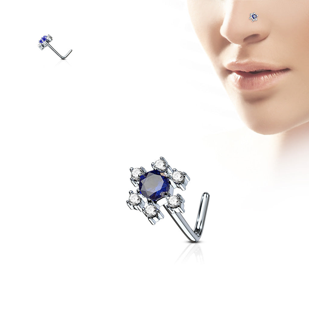 CZ Flower L Bend Nose Stud Rings