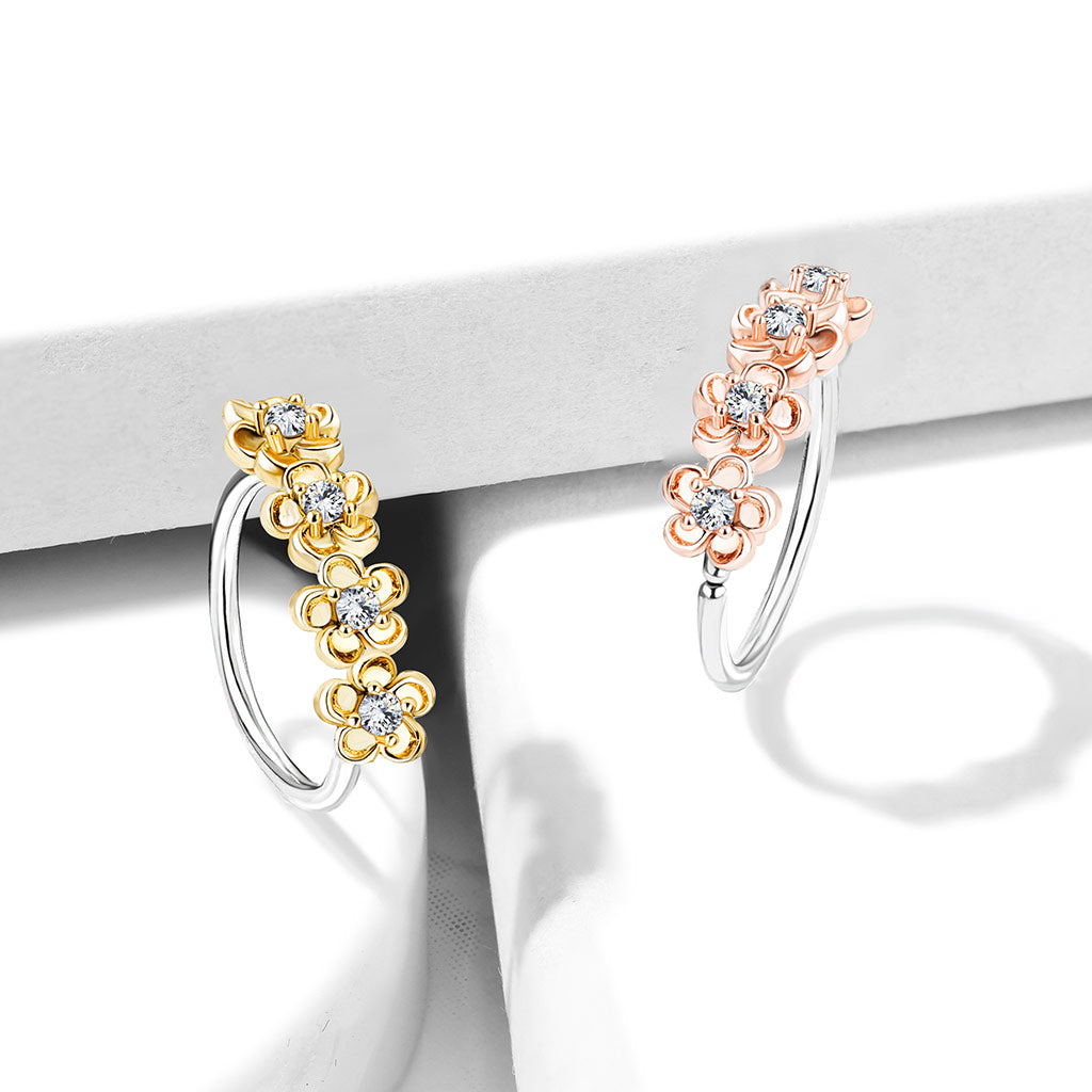 CZ Paved Flowers steel Hoop Rings
