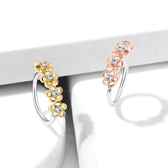 CZ Paved Flowers steel Hoop Rings