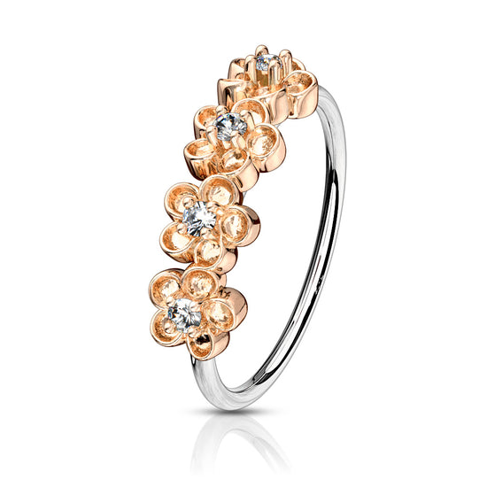 CZ Paved Flowers steel Hoop Rings