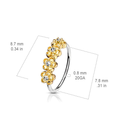 CZ Paved Flowers steel Hoop Rings