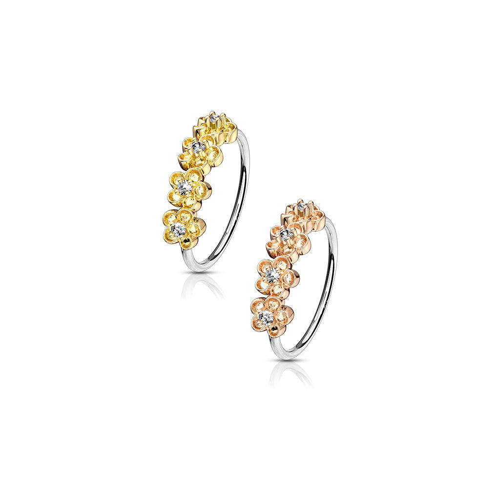 CZ Paved Flowers steel Hoop Rings