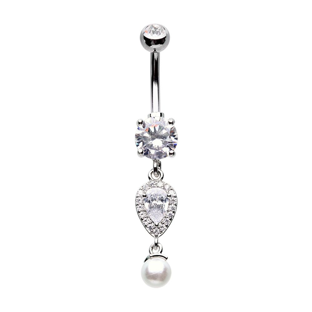 Pearl Teardrop Cubic Zirconia Belly Button Ring