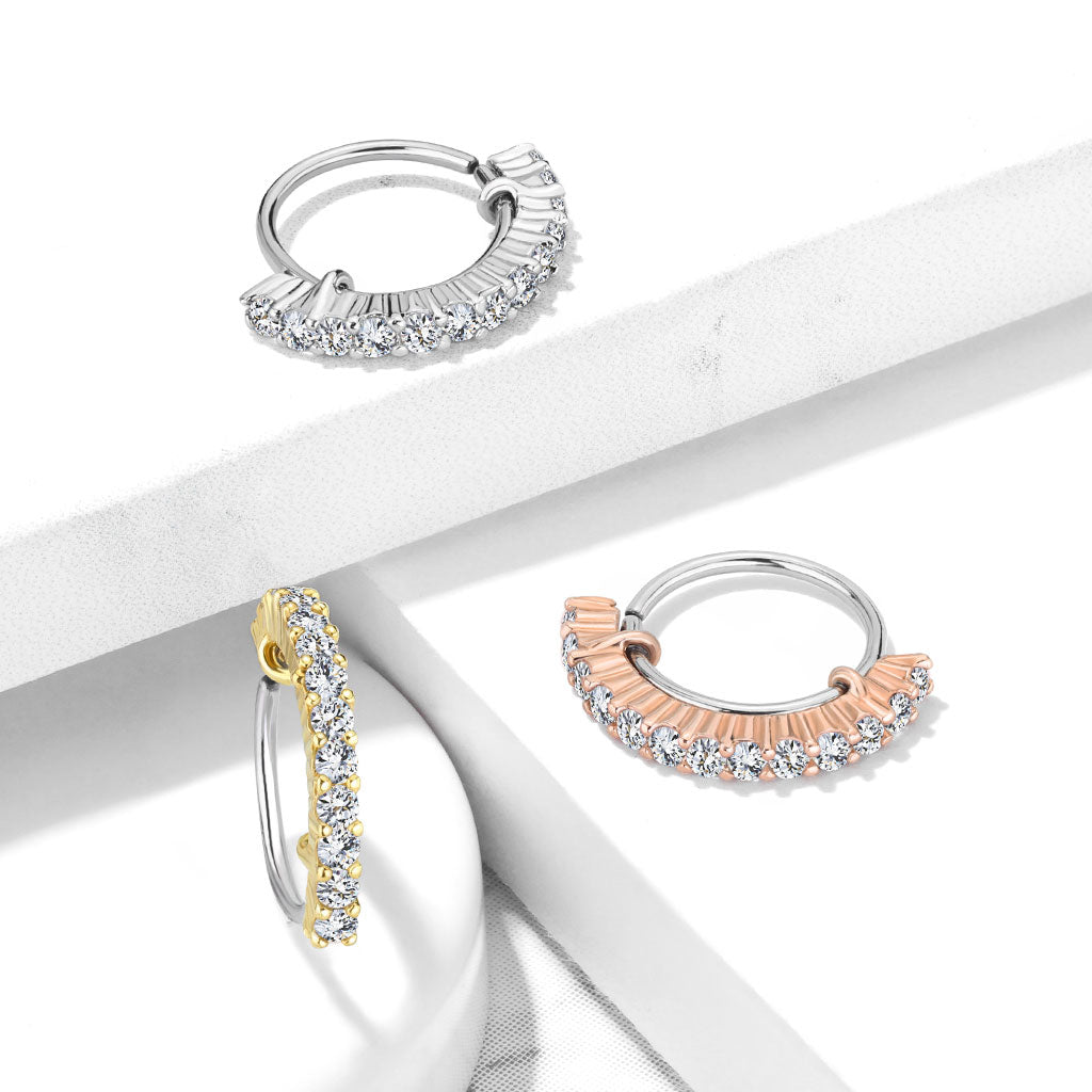 CZ Half Circle 316L Steel Hoop Ring