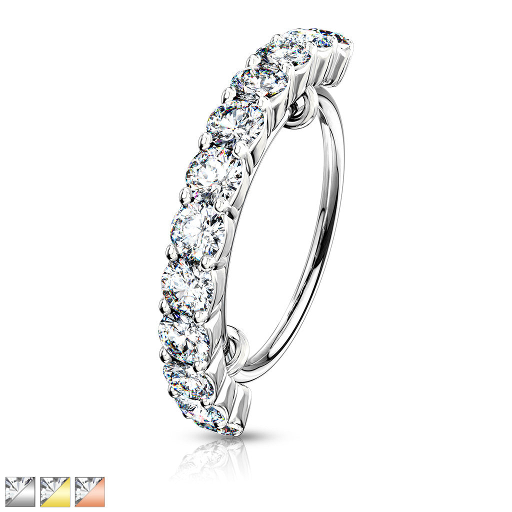 CZ Half Circle 316L Steel Hoop Ring