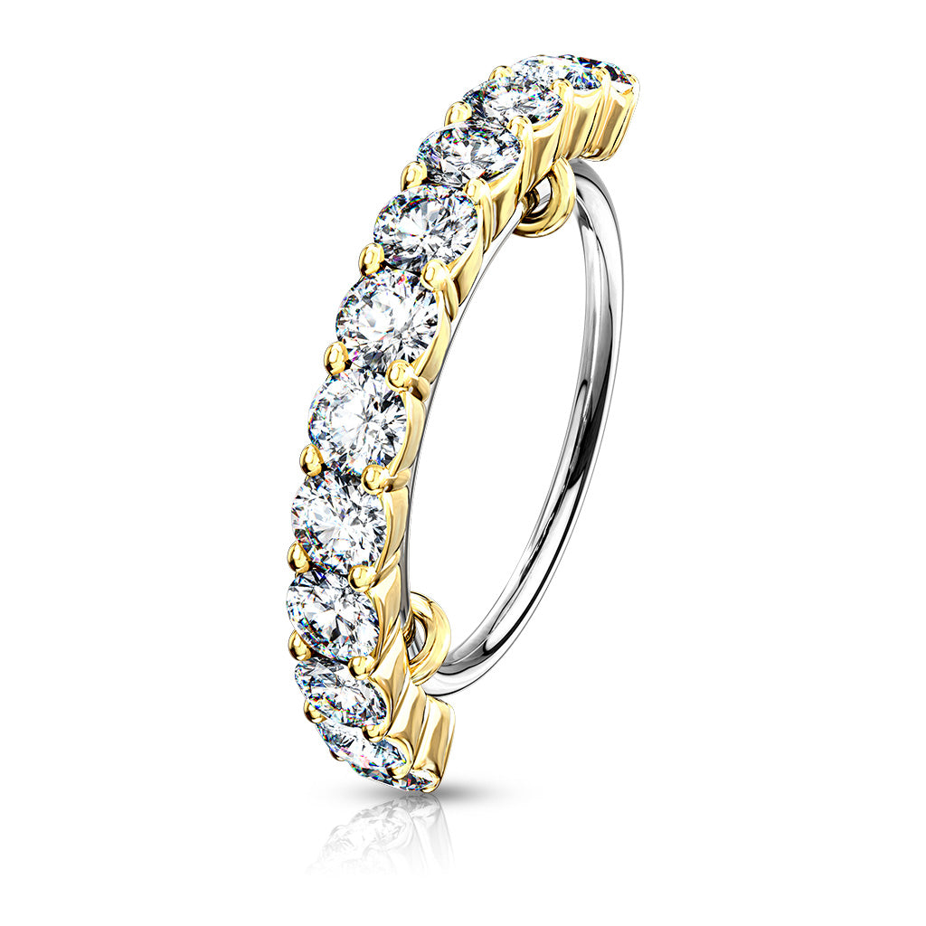 CZ Half Circle 316L Steel Hoop Ring