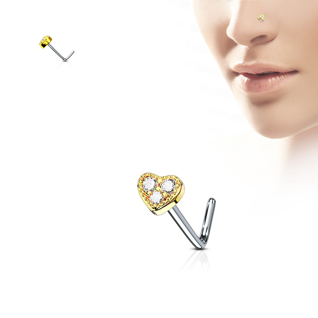 Heart  Steel L Bend Nose Stud Rings