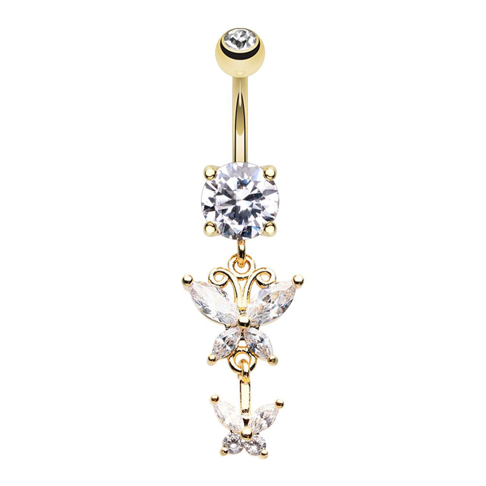 Golden Butterfly Cubic Zirconia Belly Button Ring