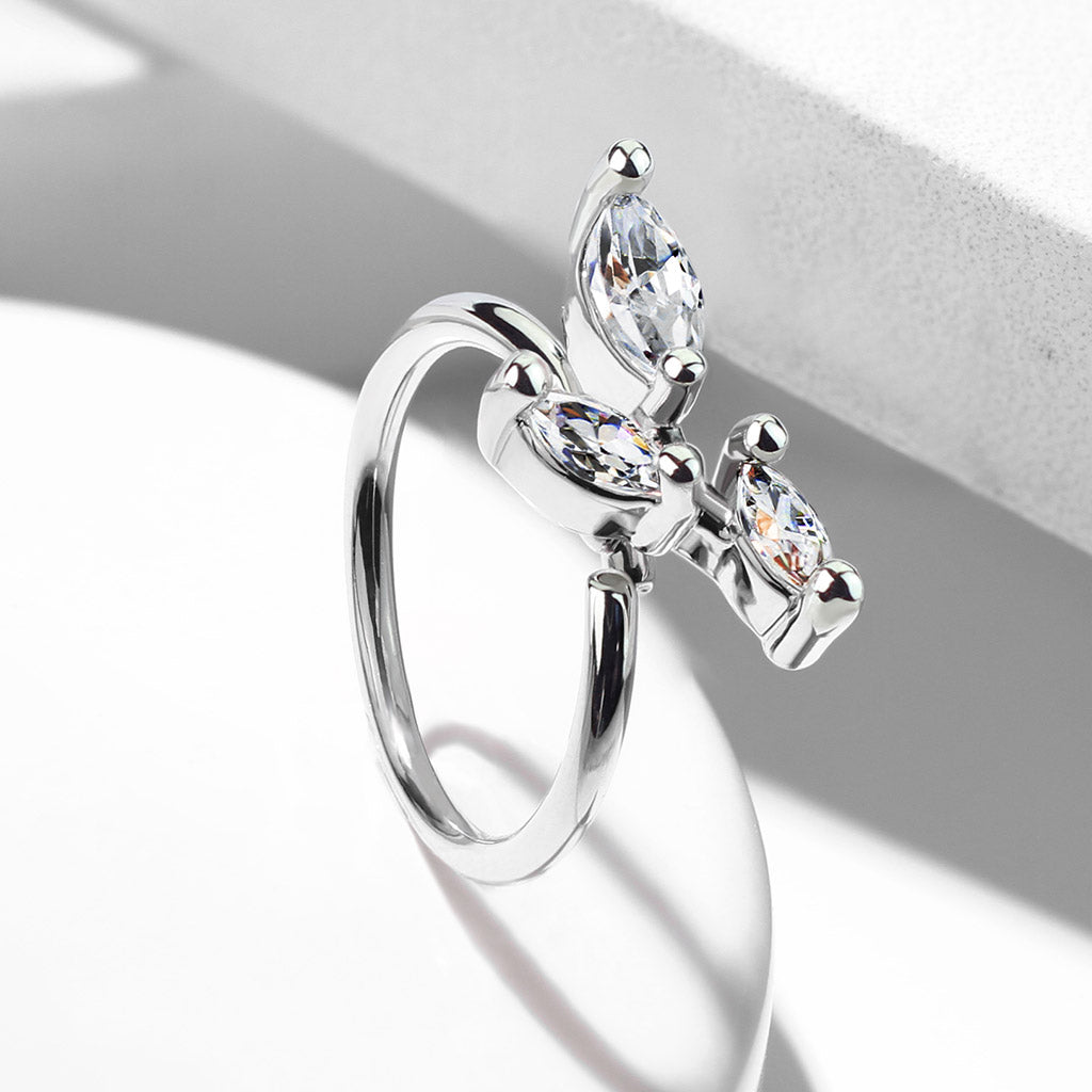 Load image into Gallery viewer, 3 Marquise CZ Vine  Nose Hoop Rings
