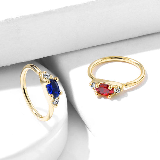 CZ Prong Set Oval Center Hoop Rings
