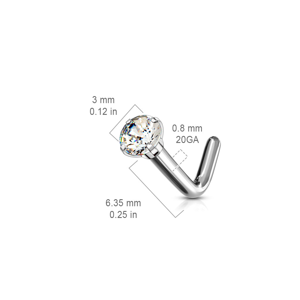 Titanium L Bend Nose Stud With Round Prong