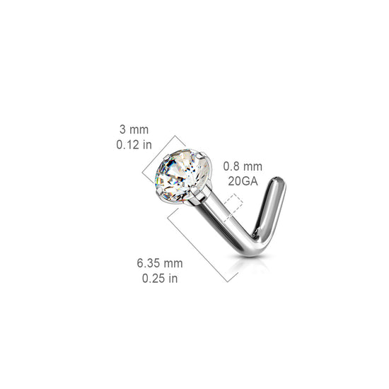Titanium L Bend Nose Stud With Round Prong