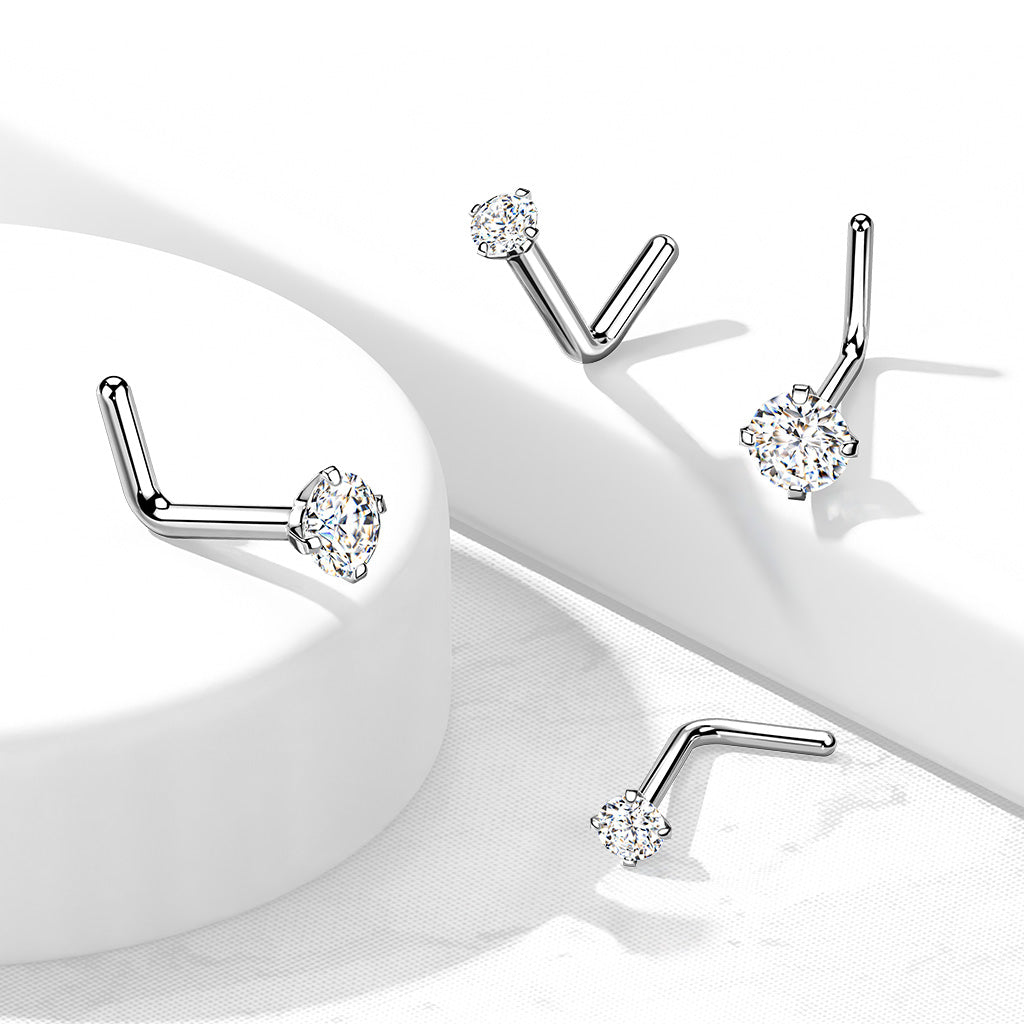 Titanium L Bend Nose Stud With Round Prong