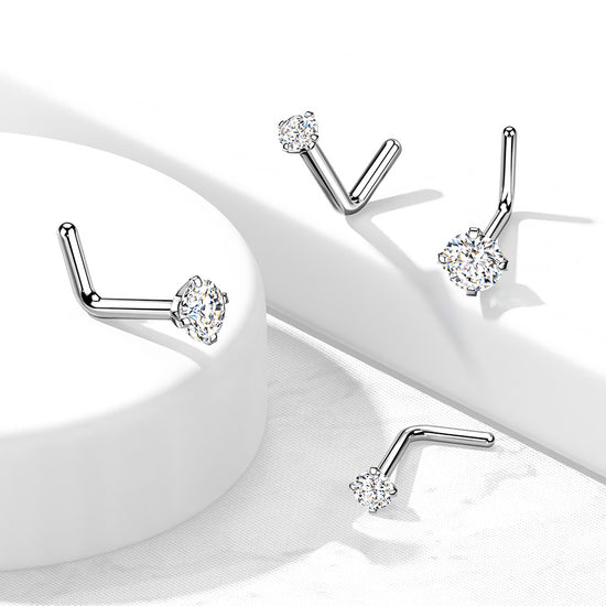 Titanium L Bend Nose Stud With Round Prong