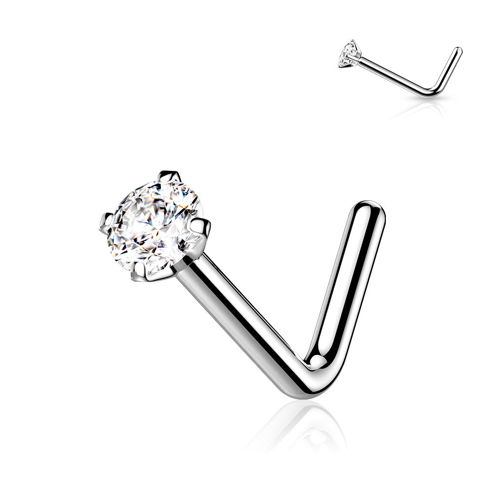 Titanium L Bend Nose Stud With Round Prong