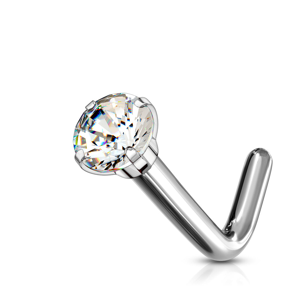 Titanium L Bend Nose Stud With Round Prong artwellsbodyart