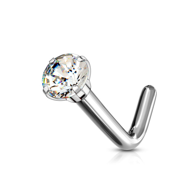 Titanium L Bend Nose Stud With Round Prong