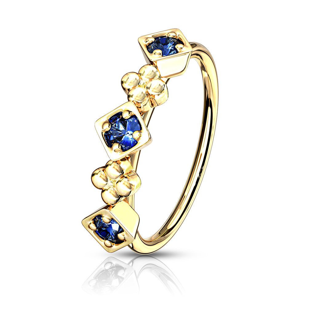 CZ  Squares and Flowers Hoop Rings