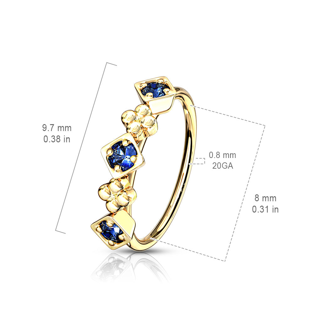 CZ  Squares and Flowers Hoop Rings