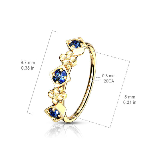 CZ  Squares and Flowers Hoop Rings