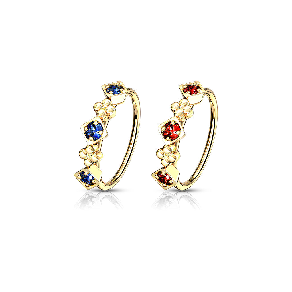 CZ  Squares and Flowers Hoop Rings