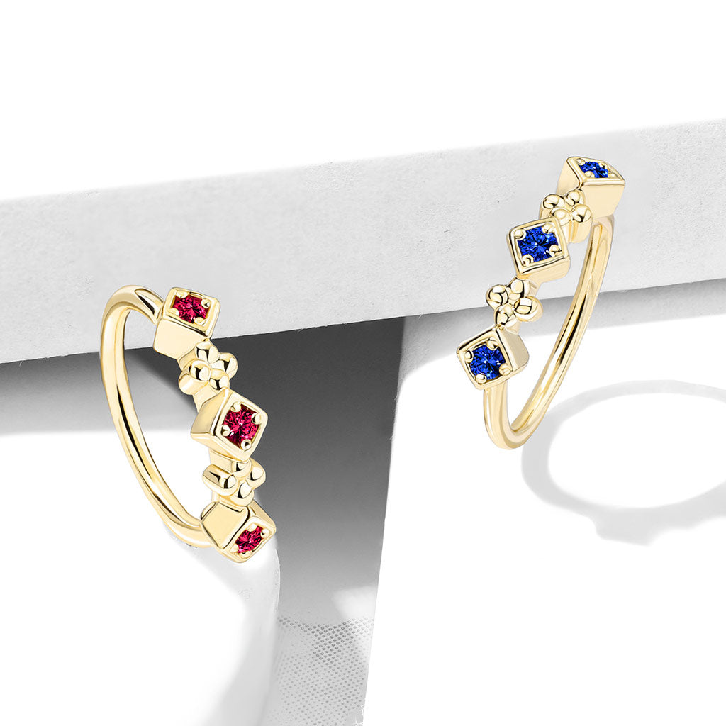 CZ  Squares and Flowers Hoop Rings