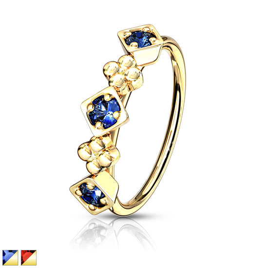 CZ  Squares and Flowers Hoop Rings